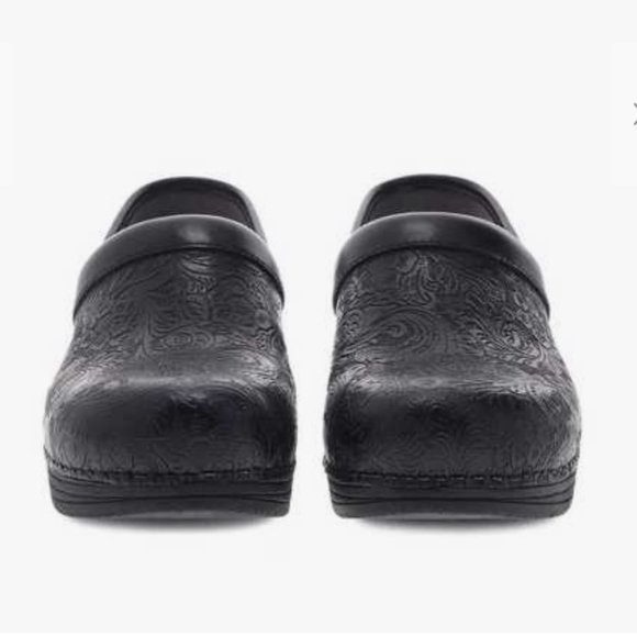 Dansko Clogs: LT Pro Black Floral Tooled - Picture 1 of 5